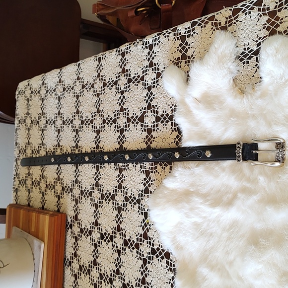 Brighton Leather Silver-tone Beaded Black Floral Belt SZ: 6/8 main image 12